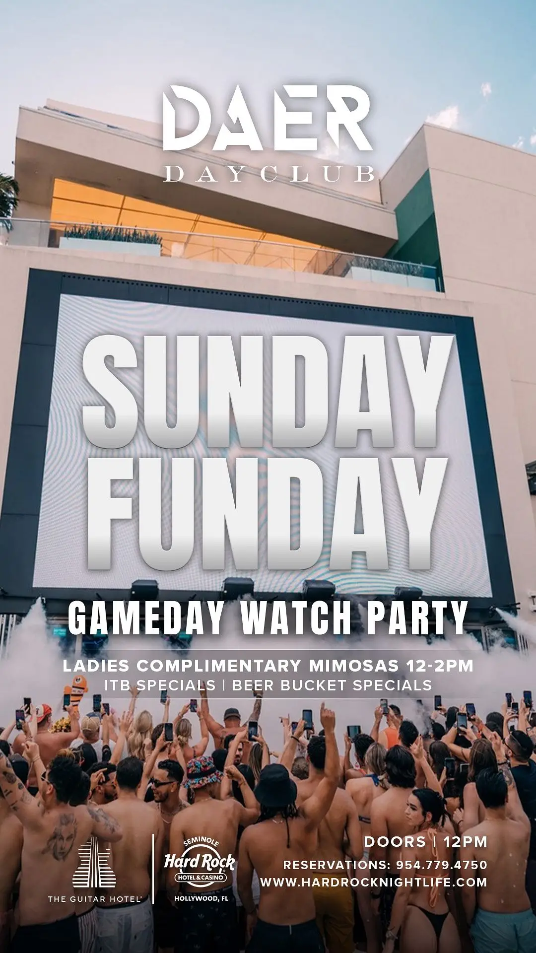Flyer for Gameday Watch Party at DAER Dayclub