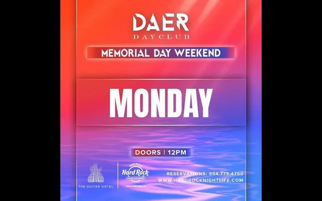 Memorial Day Pool Party at DAER Dayclub - Monday May 25, 2026